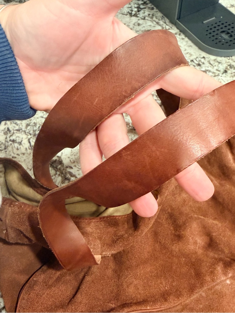 Vintage 90s Ralph Lauren Tan suede slouchy Canvas Tote with Brown Leather Trim - Picture 7 of 7